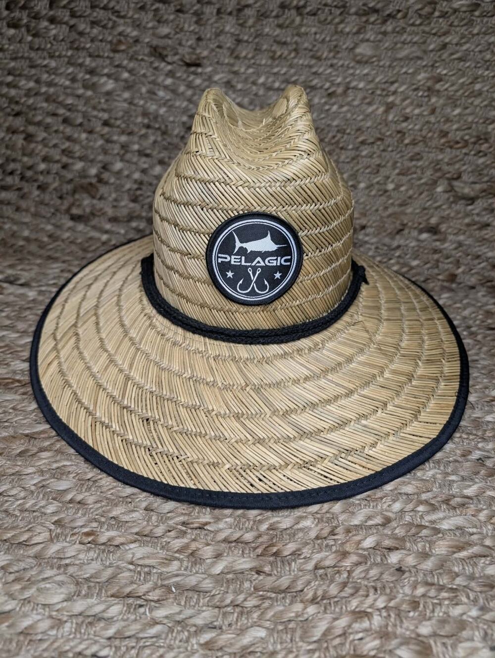 Pelagic Baja Wide Brim Straw Sun Hat One Size Chin Strap Beach Fishing Outdoor